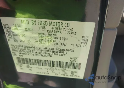 2011 Ford Escape Xlt z USA, uszkodzony, nr VIN 1FMCU0D74BKB24526